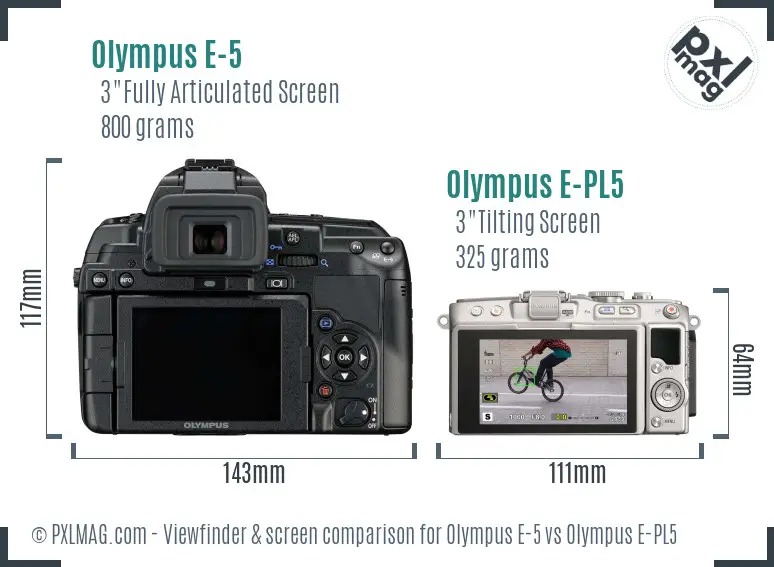Olympus E-5 vs Olympus E-PL5 Screen and Viewfinder comparison