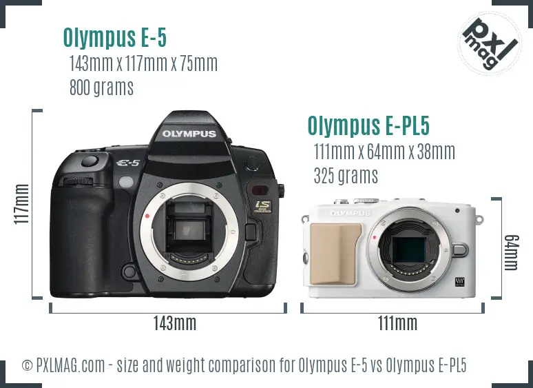 Olympus E-5 vs Olympus E-PL5 size comparison
