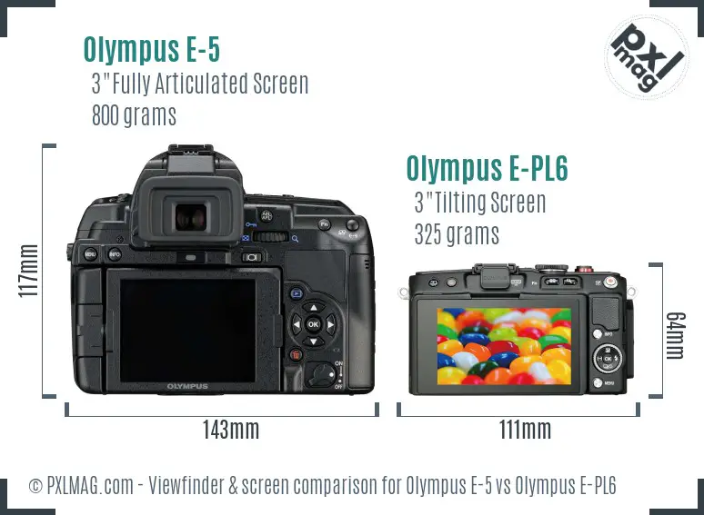 Olympus E-5 vs Olympus E-PL6 Screen and Viewfinder comparison