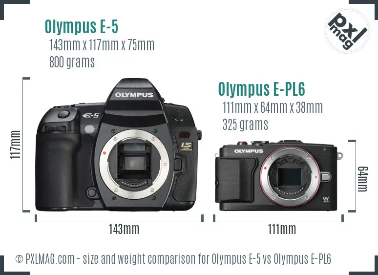 Olympus E-5 vs Olympus E-PL6 size comparison