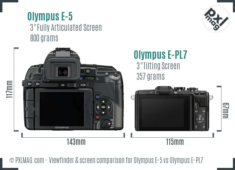 Olympus E-5 vs Olympus E-PL7 Screen and Viewfinder comparison