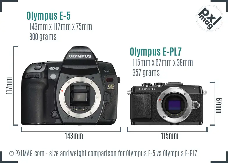 Olympus E-5 vs Olympus E-PL7 size comparison