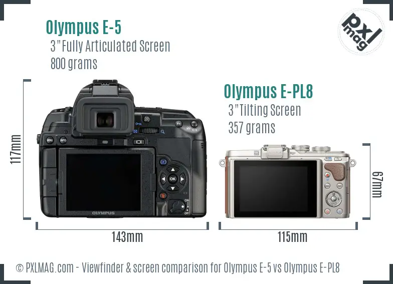 Olympus E-5 vs Olympus E-PL8 Screen and Viewfinder comparison