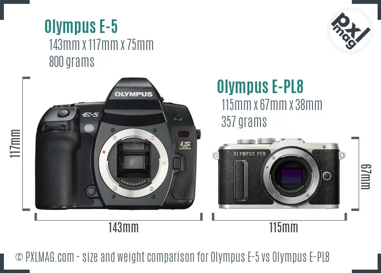 Olympus E-5 vs Olympus E-PL8 size comparison
