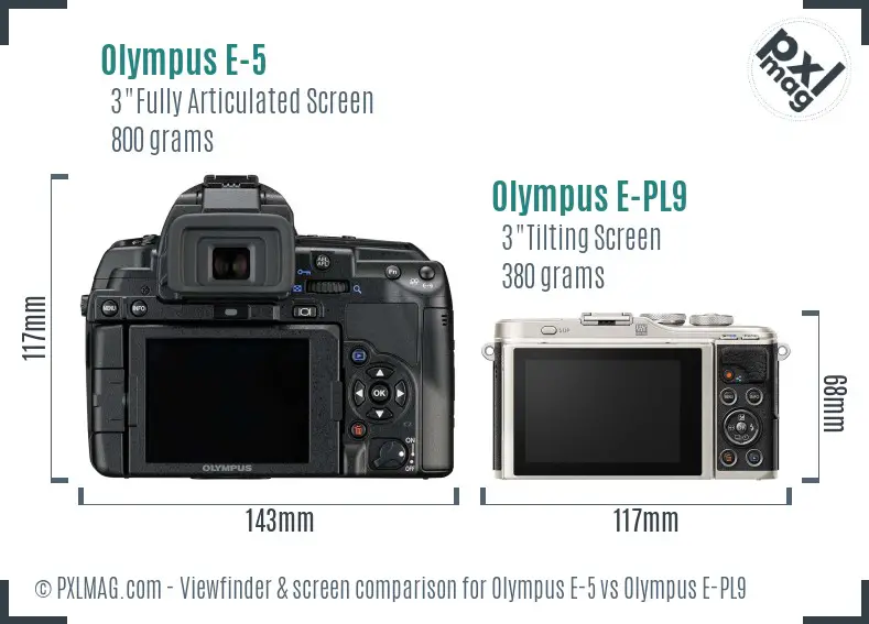 Olympus E-5 vs Olympus E-PL9 Screen and Viewfinder comparison
