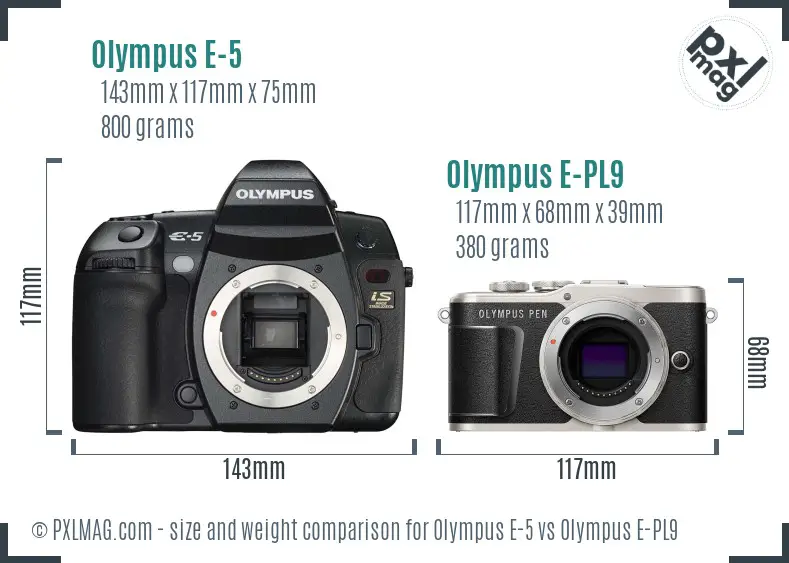 Olympus E-5 vs Olympus E-PL9 size comparison