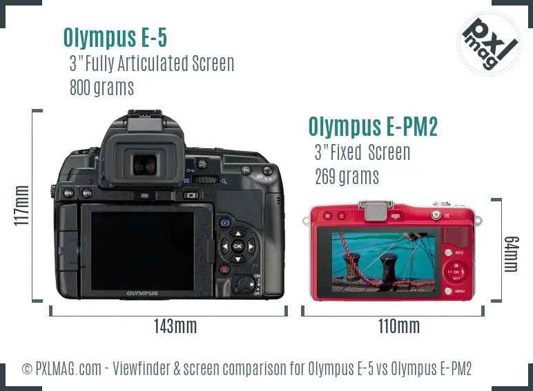 Olympus E-5 vs Olympus E-PM2 Screen and Viewfinder comparison