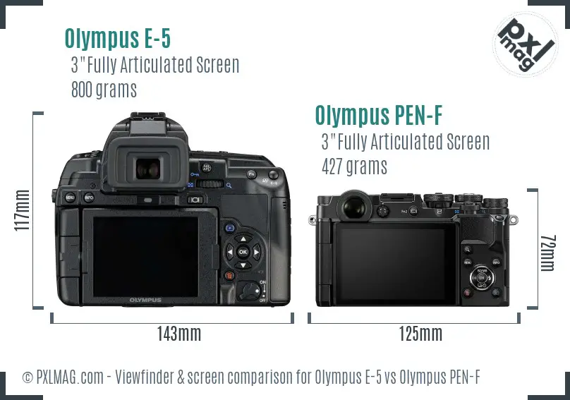 Olympus E-5 vs Olympus PEN-F Screen and Viewfinder comparison