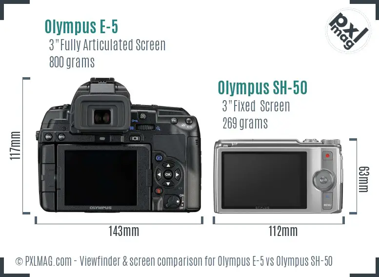Olympus E-5 vs Olympus SH-50 Screen and Viewfinder comparison