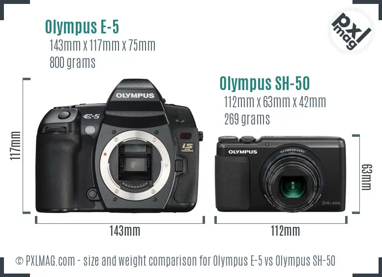 Olympus E-5 vs Olympus SH-50 size comparison
