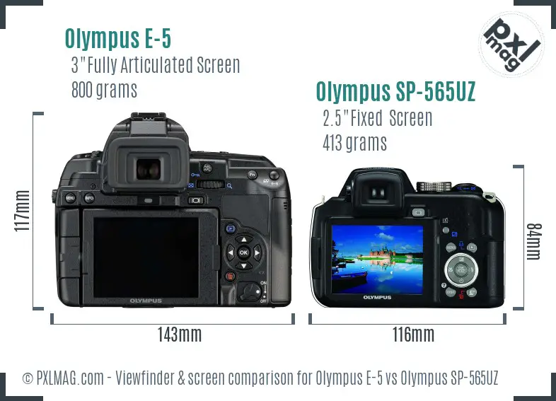 Olympus E-5 vs Olympus SP-565UZ Screen and Viewfinder comparison