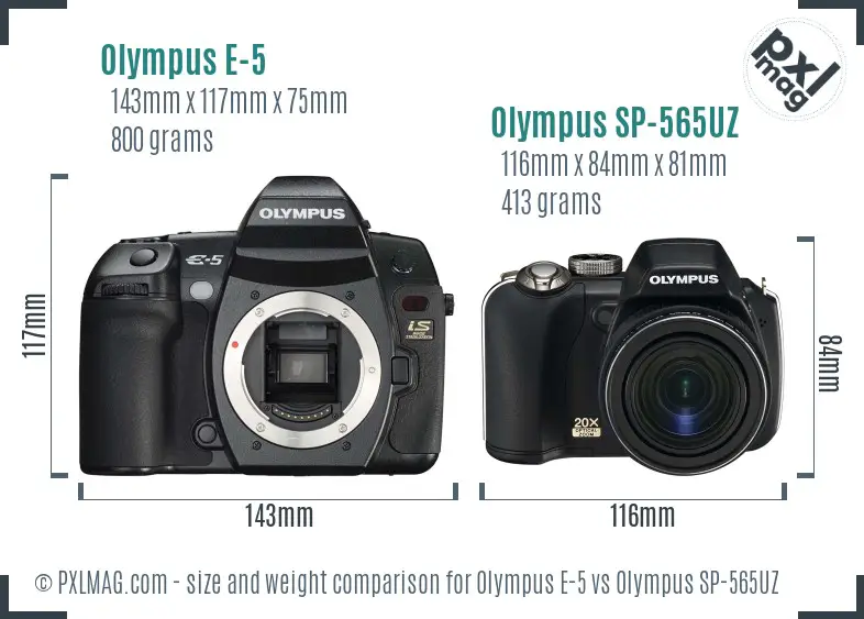 Olympus E-5 vs Olympus SP-565UZ size comparison