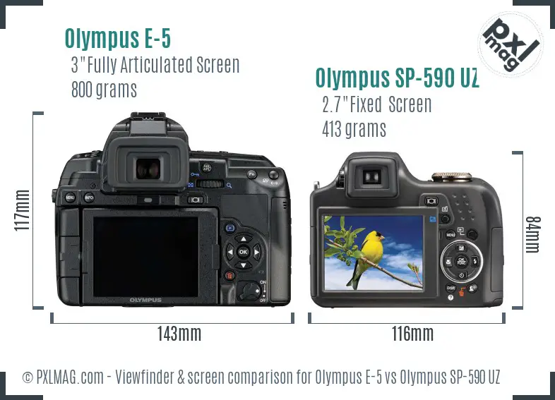Olympus E-5 vs Olympus SP-590 UZ Screen and Viewfinder comparison