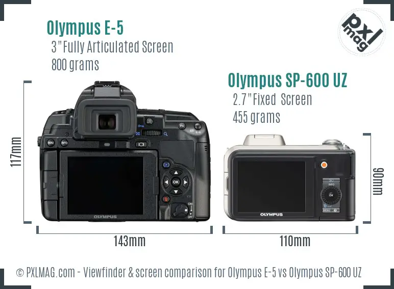 Olympus E-5 vs Olympus SP-600 UZ Screen and Viewfinder comparison