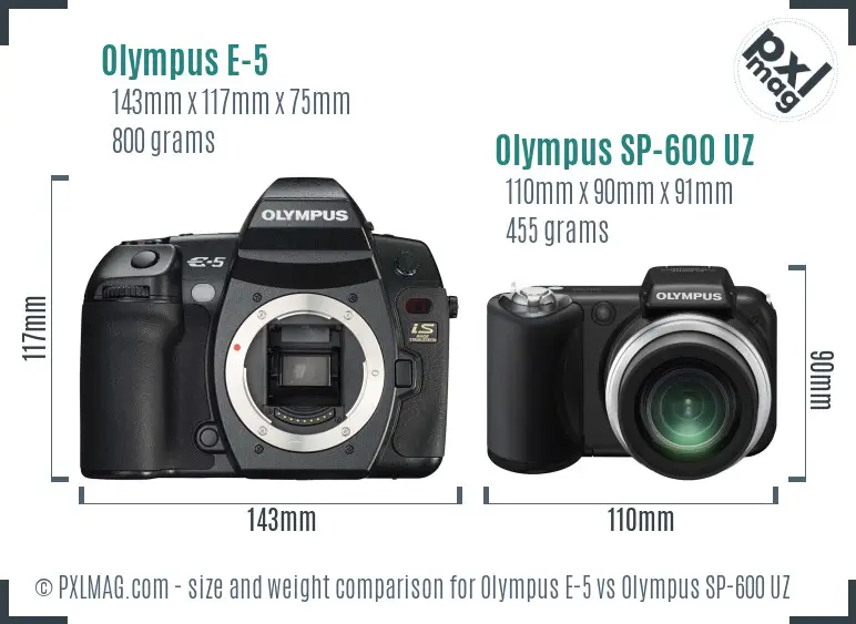 Olympus E-5 vs Olympus SP-600 UZ size comparison