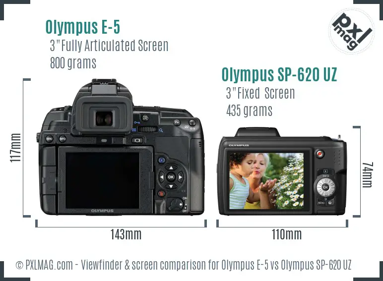 Olympus E-5 vs Olympus SP-620 UZ Screen and Viewfinder comparison