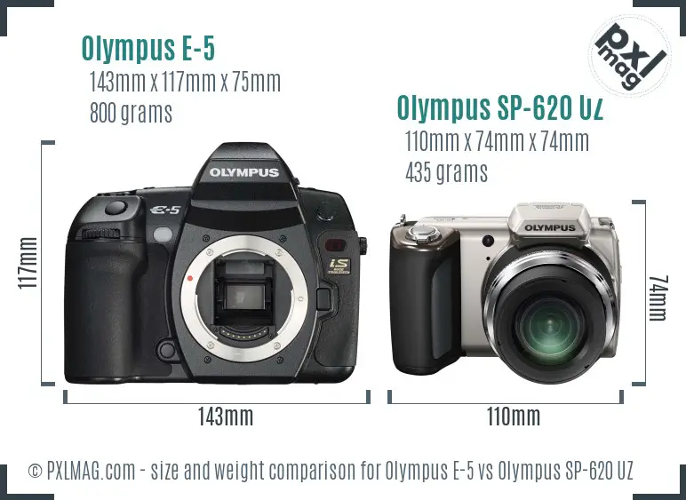 Olympus E-5 vs Olympus SP-620 UZ size comparison