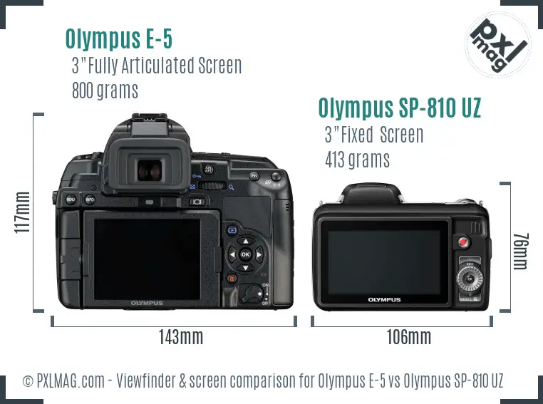 Olympus E-5 vs Olympus SP-810 UZ Screen and Viewfinder comparison