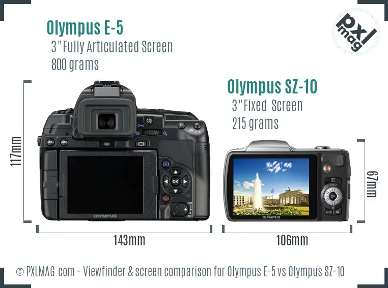 Olympus E-5 vs Olympus SZ-10 Screen and Viewfinder comparison