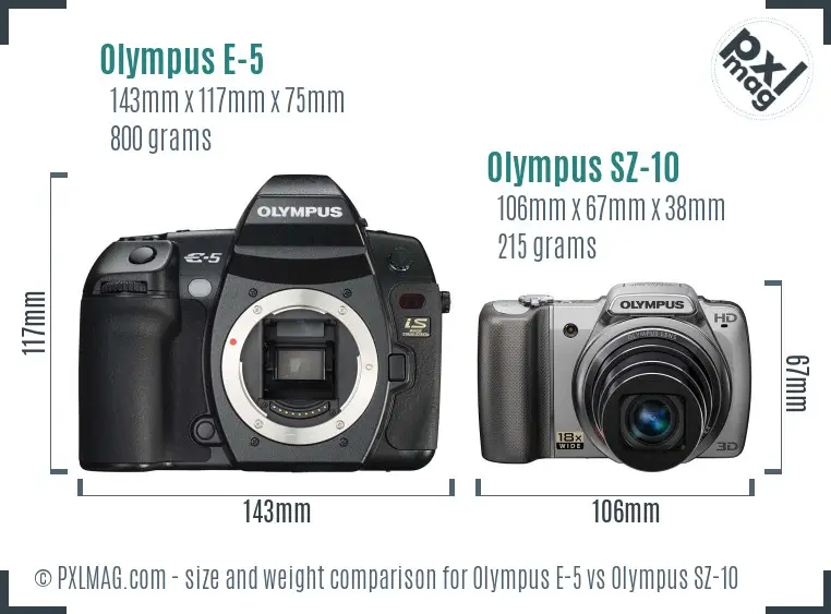Olympus E-5 vs Olympus SZ-10 size comparison