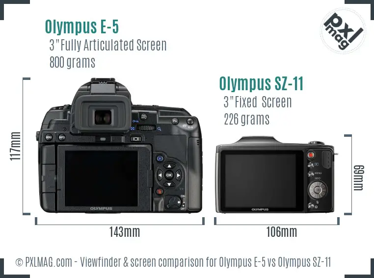 Olympus E-5 vs Olympus SZ-11 Screen and Viewfinder comparison