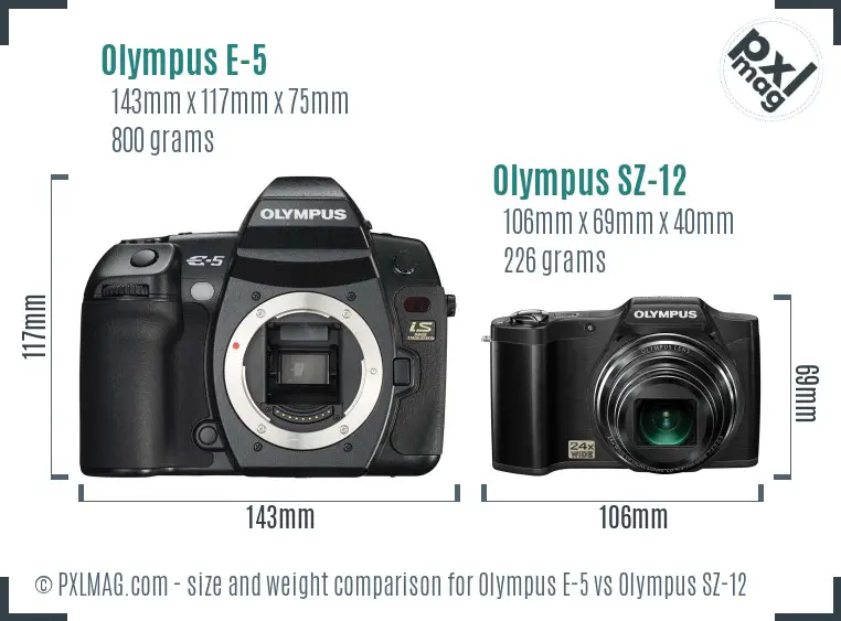 Olympus E-5 vs Olympus SZ-12 size comparison