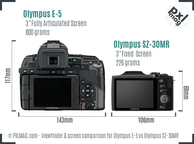 Olympus E-5 vs Olympus SZ-30MR Screen and Viewfinder comparison