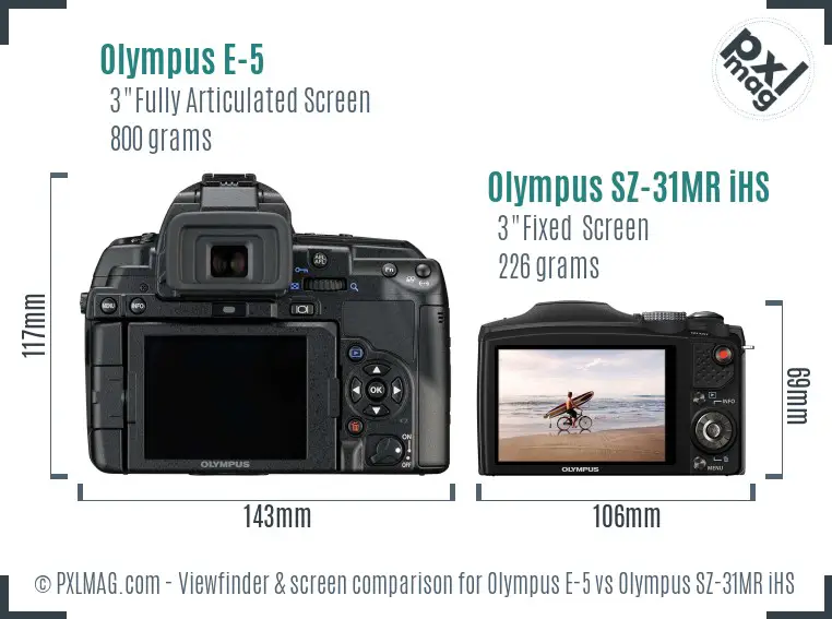 Olympus E-5 vs Olympus SZ-31MR iHS Screen and Viewfinder comparison