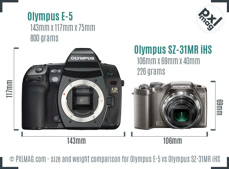 Olympus E-5 vs Olympus SZ-31MR iHS size comparison