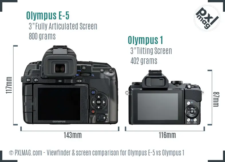 Olympus E-5 vs Olympus 1 Screen and Viewfinder comparison