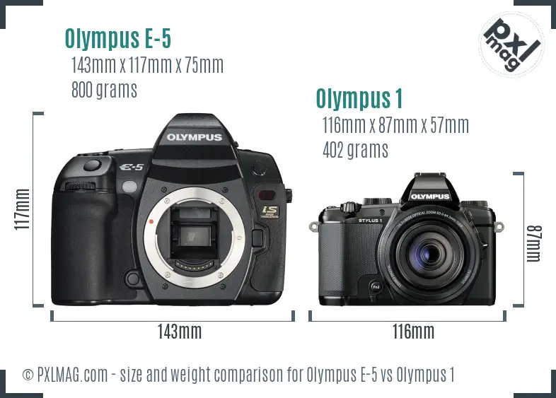 Olympus E-5 vs Olympus 1 size comparison