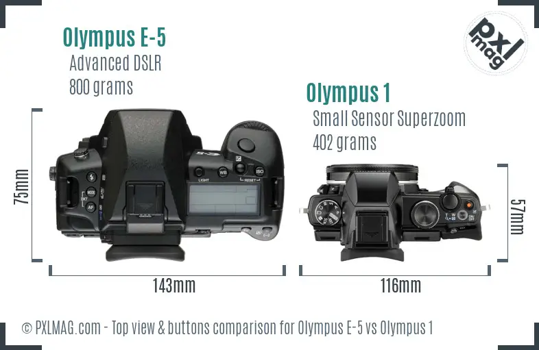Olympus E-5 vs Olympus 1 top view buttons comparison