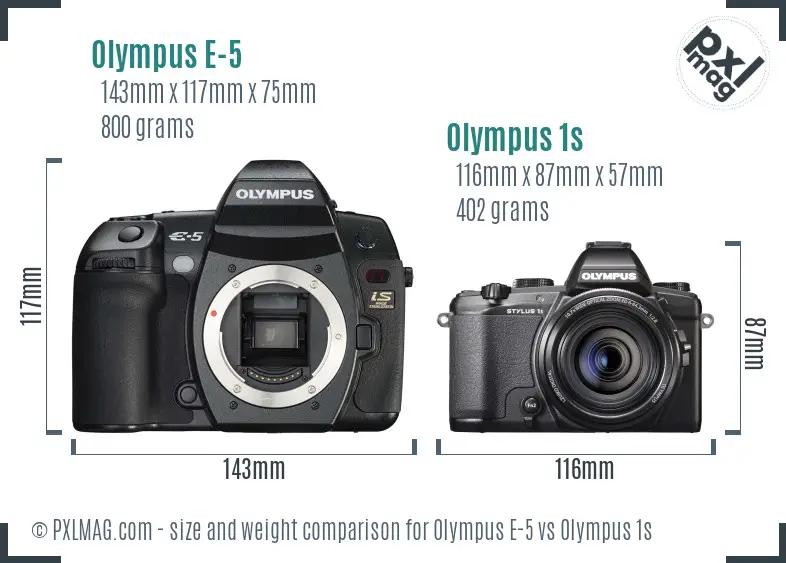 Olympus E-5 vs Olympus 1s size comparison
