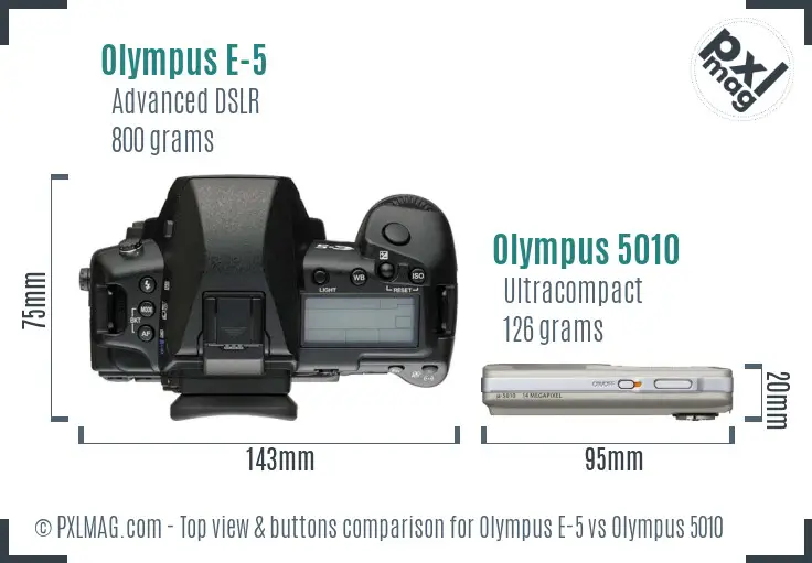 Olympus E-5 vs Olympus 5010 top view buttons comparison