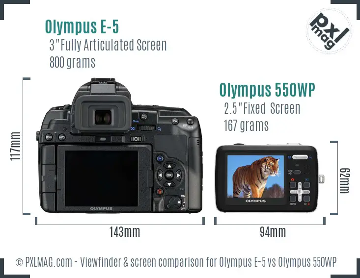 Olympus E-5 vs Olympus 550WP Screen and Viewfinder comparison