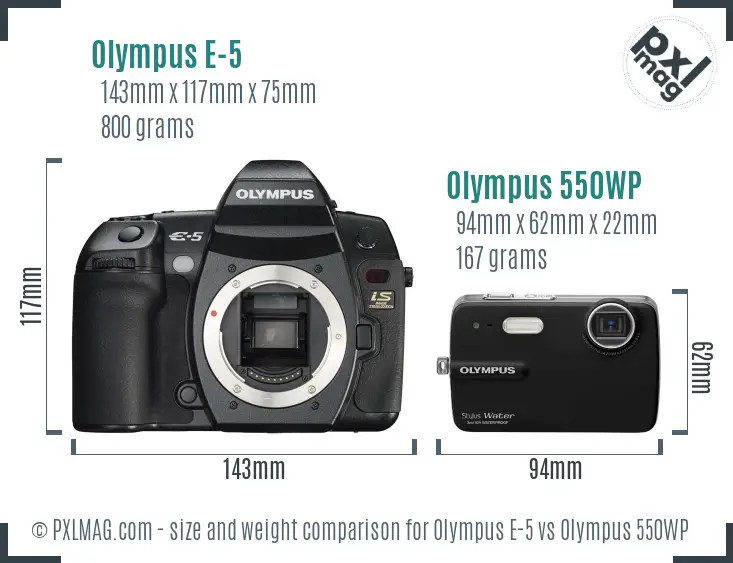 Olympus E-5 vs Olympus 550WP size comparison