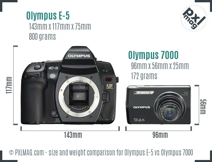 Olympus E-5 vs Olympus 7000 size comparison