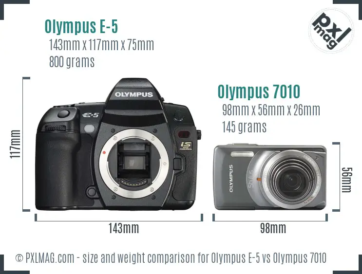 Olympus E-5 vs Olympus 7010 size comparison
