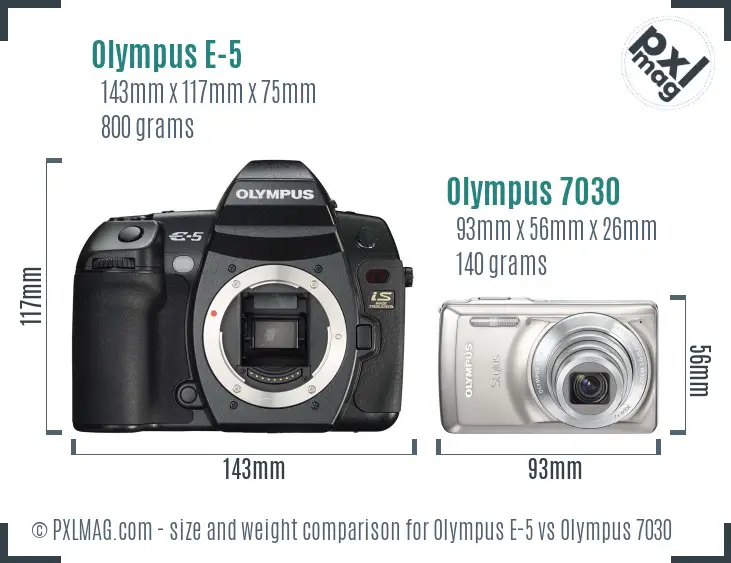 Olympus E-5 vs Olympus 7030 size comparison