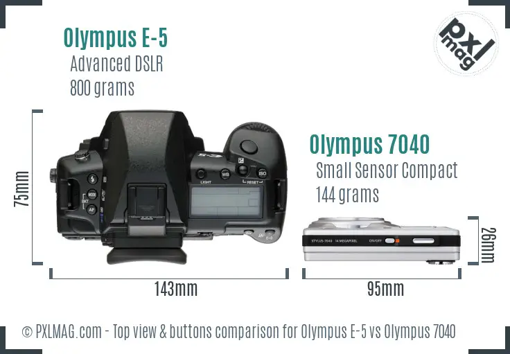 Olympus E-5 vs Olympus 7040 top view buttons comparison