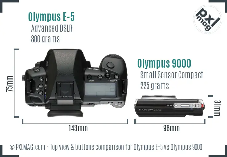 Olympus E-5 vs Olympus 9000 top view buttons comparison