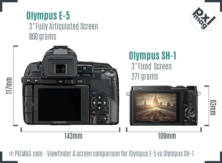 Olympus E-5 vs Olympus SH-1 Screen and Viewfinder comparison