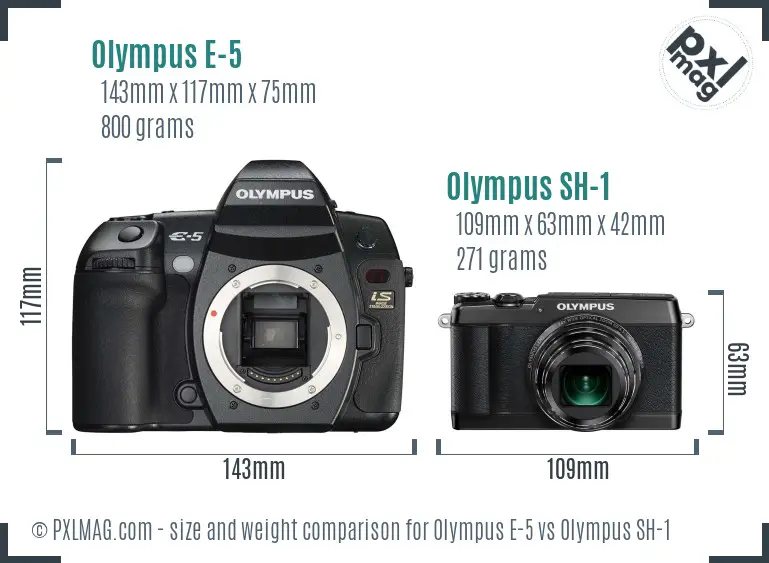 Olympus E-5 vs Olympus SH-1 size comparison