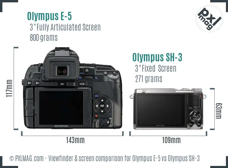 Olympus E-5 vs Olympus SH-3 Screen and Viewfinder comparison