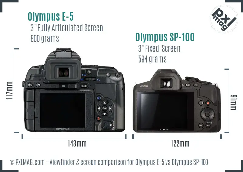 Olympus E-5 vs Olympus SP-100 Screen and Viewfinder comparison