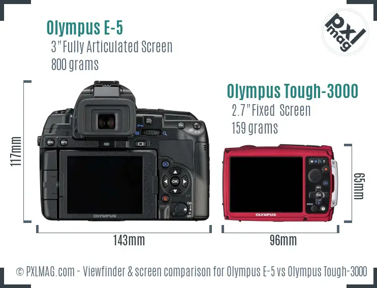 Olympus E-5 vs Olympus Tough-3000 Screen and Viewfinder comparison