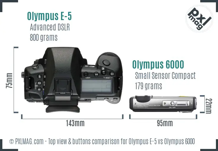 Olympus E-5 vs Olympus 6000 top view buttons comparison