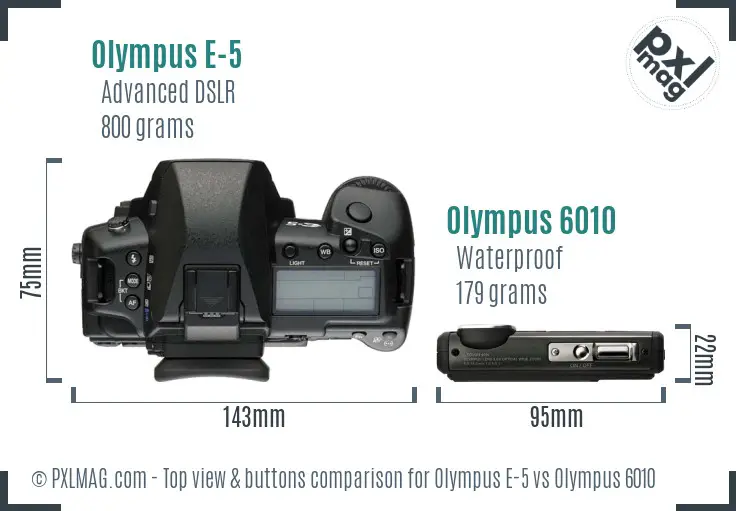 Olympus E-5 vs Olympus 6010 top view buttons comparison