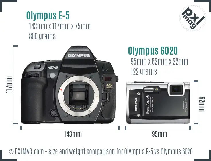 Olympus E-5 vs Olympus 6020 size comparison