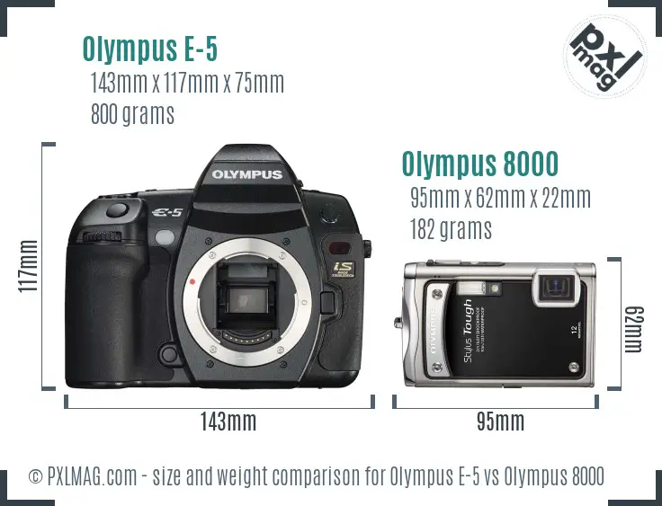 Olympus E-5 vs Olympus 8000 size comparison